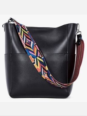 Bromen Designer Black Vegan Leather Hobo Bag Shoulder Bucket Crossbody Purse